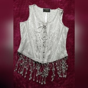 Pat Dahnke Elegant Western Corset Top With Fringe